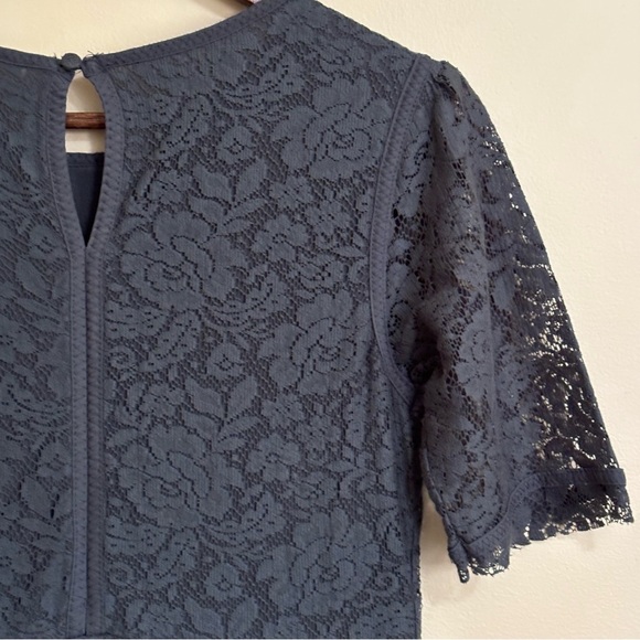 Zara| Feminine Dark Gray Lace Lined Short Sleeve Mini Dress Sz L - Picture 4 of 6